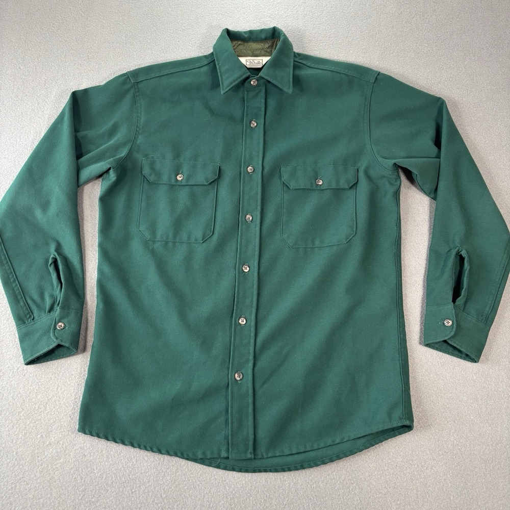 Vintage WALLS Mens‎ L Tall Button Up Shirt Green 70s 80s USA Long Sleeve Hunting